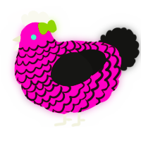 A fuchsia and black chicken with a lace pattern