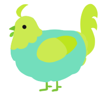 A mint and lime chicken with a head pattern
