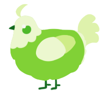 A grass and apple chicken with a head pattern