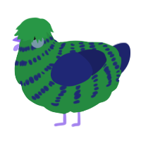 A viridian and navy chicken with a bar pattern
