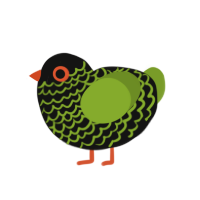 南北, a black and chartreuse chicken with a lace pattern