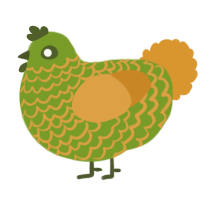 A chartreuse and orange chicken with a lace pattern