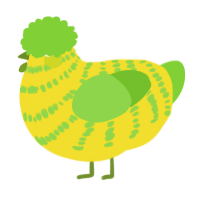 A yellow and grass chicken with a bar pattern