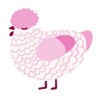 A white and pink chicken with a lace pattern