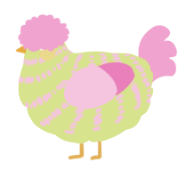 A lemon and pink chicken with a bar pattern