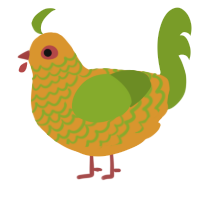 A orange and chartreuse chicken with a lace pattern