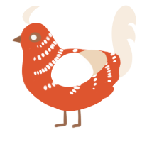 A vermilion and cream chicken with a half-bar pattern