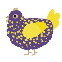 A overcast and yellow chicken with a speckle pattern