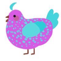 A orchid and aqua chicken with a speckle pattern