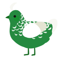 A viridian and white chicken with a half-lace pattern