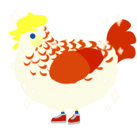 A white and vermilion chicken with a half-lace pattern
