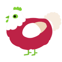 A crimson and cream chicken with a head pattern