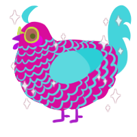 A fuchsia and aqua chicken with a lace pattern
