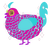 A fuchsia and aqua chicken with a lace pattern