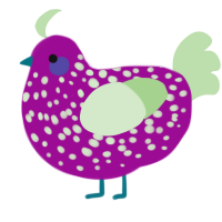 A plum and gluppy chicken with a speckle pattern