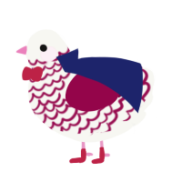 A white and maroon chicken with a lace pattern