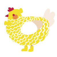 A yellow and cream chicken with a lace pattern