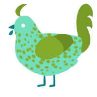 A mint and chartreuse chicken with a speckle pattern