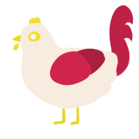 A cream and crimson chicken