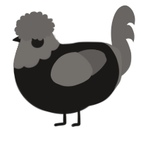A sable and grey chicken with a head pattern