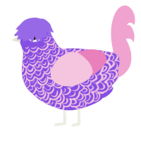 A blurple and pink chicken with a double-lace pattern
