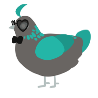 A grey and turquoise chicken with a neck-speckle pattern