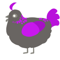 A grey and amethyst chicken with a neck-speckle pattern