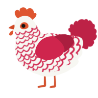 A white and crimson chicken with a lace pattern