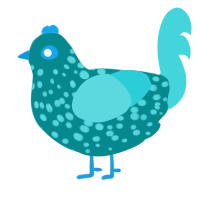 A teal and aqua chicken with a speckle pattern