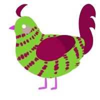 A grass and maroon chicken with a bar pattern