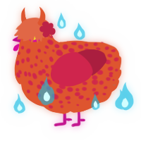 A vermilion and crimson chicken with a speckle pattern