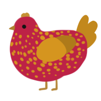A crimson and ochre chicken with a speckle pattern