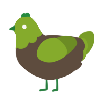 A bark and chartreuse chicken with a head pattern