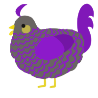 A grey and violet chicken with a lace pattern