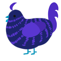A navy and indigo chicken with a bar pattern