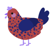 A red and navy chicken with a speckle pattern