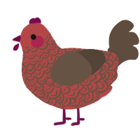 A red and bark chicken with a double-lace pattern