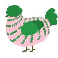 A rose and viridian chicken with a bar pattern