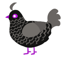 A black and grey chicken with a lace pattern