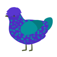A indigo and teal chicken with a speckle pattern