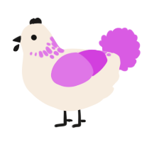 A cream and orchid chicken with a neck-speckle pattern