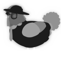 A black and grey chicken with a head pattern