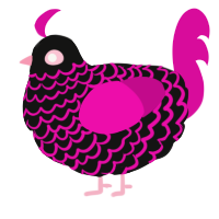 A black and fuchsia chicken with a lace pattern