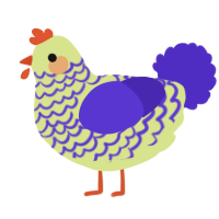 A lemon and indigo chicken with a lace pattern