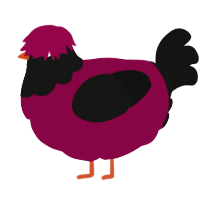 A maroon and black chicken with a head pattern