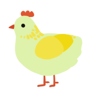 A apple and yellow chicken with a neck-speckle pattern
