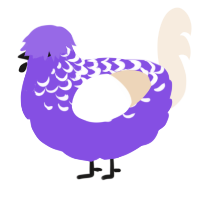 A blurple and cream chicken with a half-lace pattern