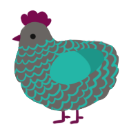 A grey and turquoise chicken with a lace pattern