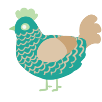 A turquoise and beige chicken with a lace pattern