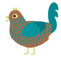 A brown and teal chicken with a lace pattern